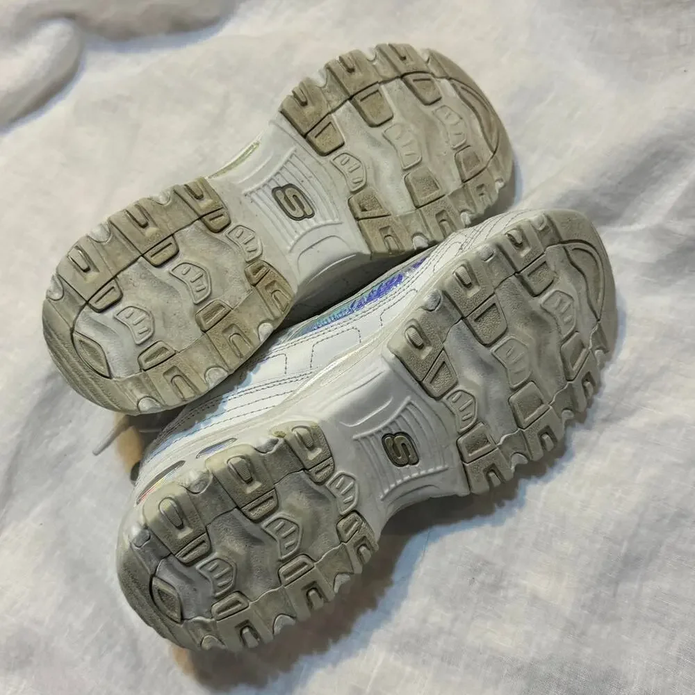 Skechers D'Lites white & silver Leather trainers iridescent, sparkly size 7.5